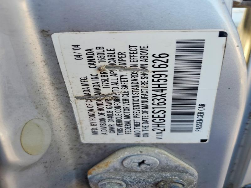 45489496 :رقم المزاد ، 2HGES163X4H591626 vin ، 2004 Honda Civic مزاد بيع