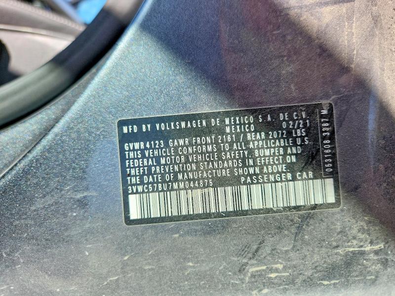 2021 Volkswagen Jetta მანქანა იყიდება აუქციონზე, vin: 3VWC57BU7MM044875, აუქციონის ნომერი: 46326406