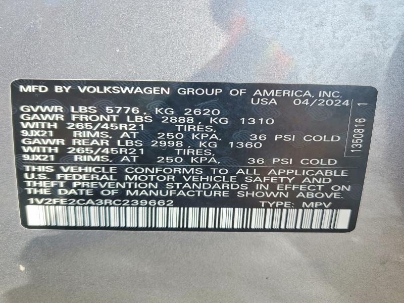 Продажа на аукционе авто 2024 Volkswagen Atlas Cross Sport, vin: 1V2FE2CA3RC239662, номер лота: 46449836