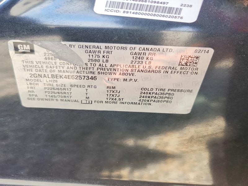 48405166 :رقم المزاد ، 2GNALBEK4E6257346 vin ، 2014 Chevrolet Equinox مزاد بيع