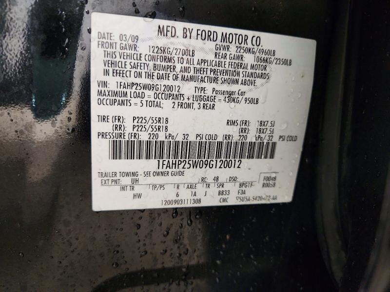 2009 Ford Taurus მანქანა იყიდება აუქციონზე, vin: 1FAHP25W09G120012, აუქციონის ნომერი: 47011746