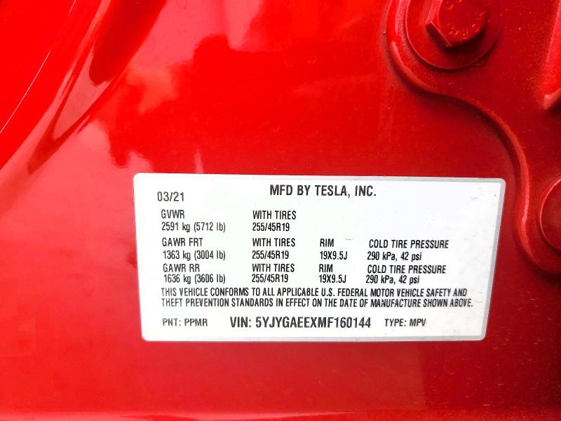 2021 Tesla Model Y მანქანა იყიდება აუქციონზე, vin: 5YJYGAEEXMF160144, აუქციონის ნომერი: 46222816