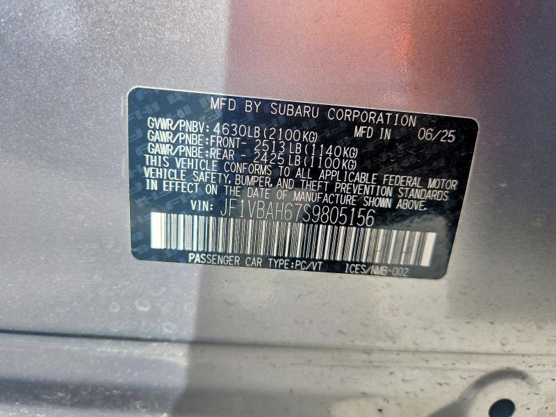Продажа на аукционе авто 2025 Subaru Wrx, vin: JF1VBAH67S9805156, номер лота: 47652006