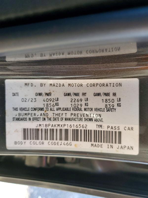 2023 Mazda 3 მანქანა იყიდება აუქციონზე, vin: JM1BPAKMXP1616562, აუქციონის ნომერი: 46759456