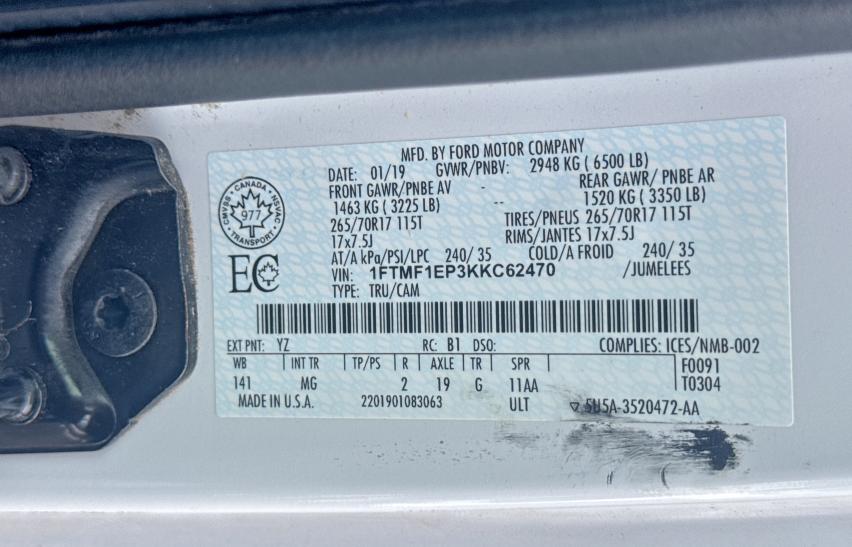 Продажа на аукционе авто 2019 Ford F150, vin: 1FTMF1EP3KKC62470, номер лота: 41931276