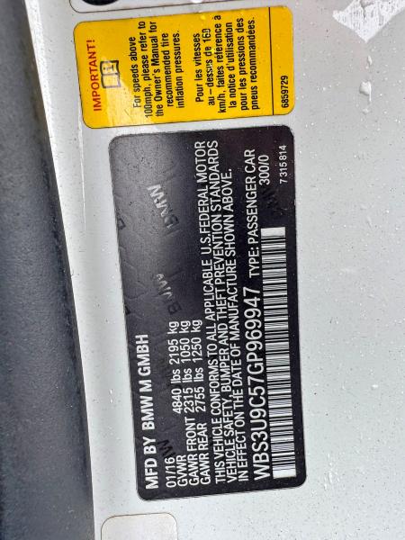 46317386 :رقم المزاد ، WBS3U9C57GP969947 vin ، 2016 Bmw Motorrad M4 مزاد بيع