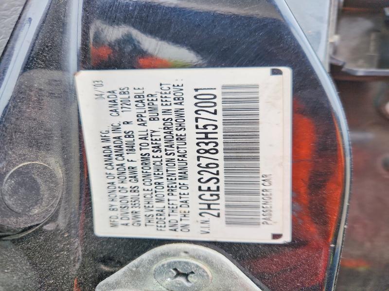 Aukcja sprzedaży 2003 Honda Civic, vin: 2HGES26783H572001, numer aukcji: 47827376