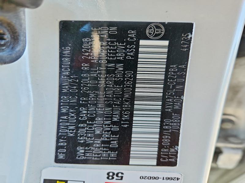 2021 Toyota Camry მანქანა იყიდება აუქციონზე, vin: 4T1K61BK7MU036290, აუქციონის ნომერი: 46890006