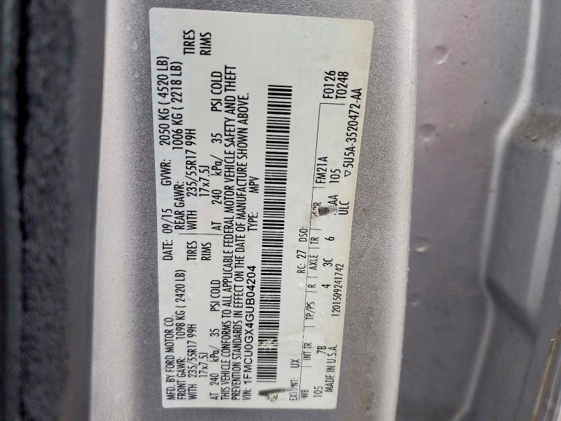79899245 :رقم المزاد ، 1FMCU0GX4GUB04204 vin ، 2016 Ford Escape مزاد بيع