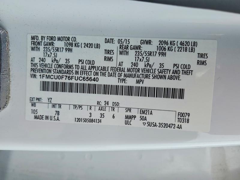 48573396 :رقم المزاد ، 1FMCU0F76FUC65640 vin ، 2015 Ford Escape مزاد بيع