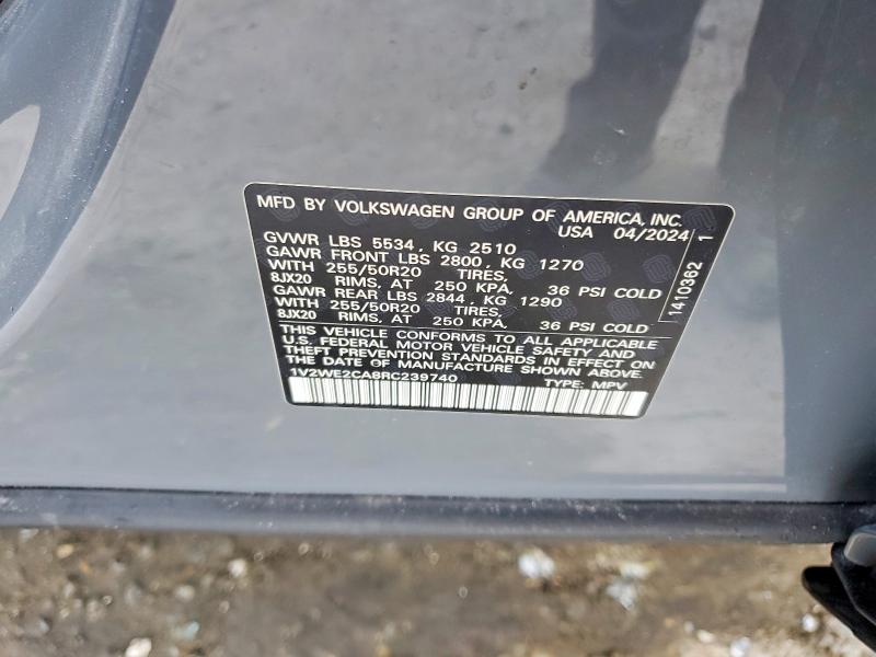 2024 Volkswagen Atlas Cross Sport მანქანა იყიდება აუქციონზე, vin: 1V2WE2CA8RC239740, აუქციონის ნომერი: 47869446
