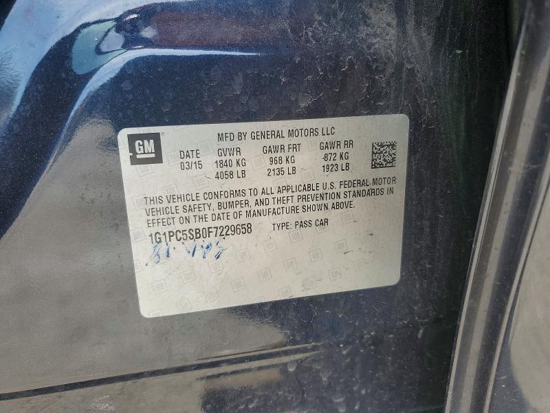 2015 Chevrolet Cruze მანქანა იყიდება აუქციონზე, vin: 1G1PC5SB0F7229658, აუქციონის ნომერი: 45836666