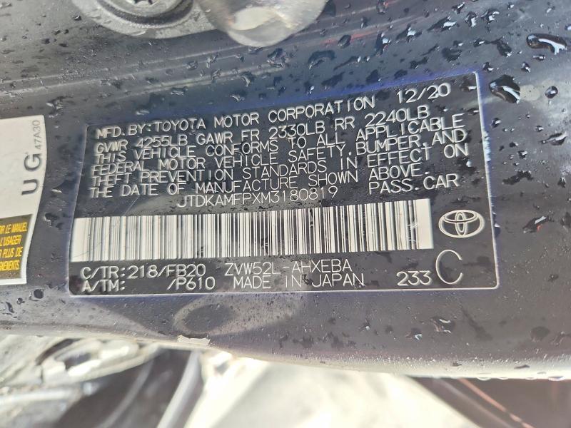 Aukcja sprzedaży 2021 Toyota Prius Prime, vin: JTDKAMFPXM3180819, numer aukcji: 79187345