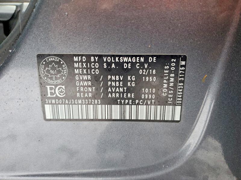 41892776 :رقم المزاد ، 3VWD07AJ3GM337283 vin ، 2016 Volkswagen Jetta مزاد بيع