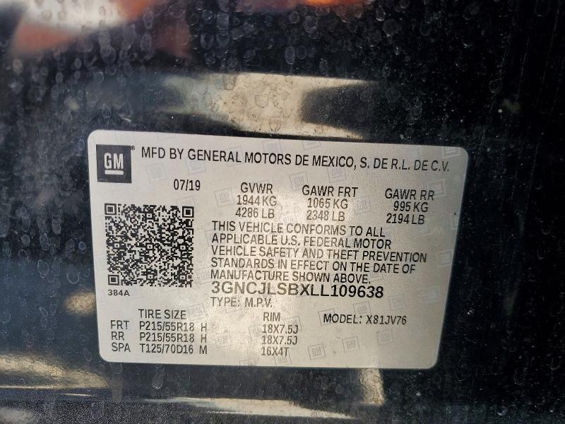 2020 Chevrolet Trax მანქანა იყიდება აუქციონზე, vin: 3GNCJLSBXLL109638, აუქციონის ნომერი: 47692296
