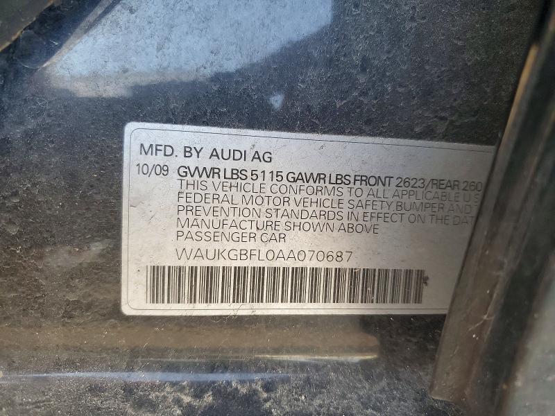 46458306 :رقم المزاد ، WAUKGBFL0AA070687 vin ، 2010 Audi S4 مزاد بيع