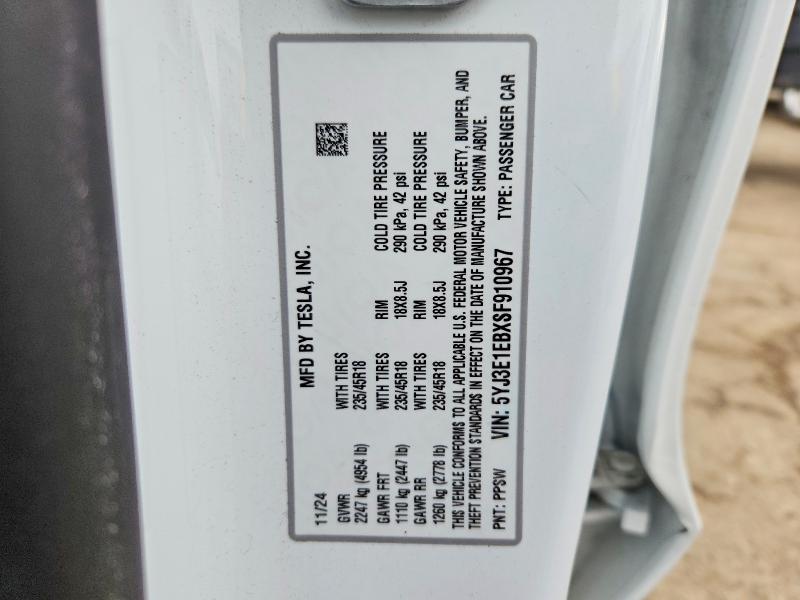 Продажа на аукционе авто 2025 Tesla Model 3, vin: 5YJ3E1EBXSF910967, номер лота: 46518156