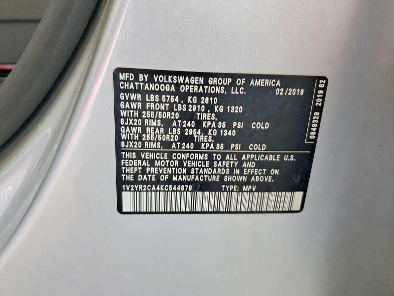 Auction sale of the 2019 Volkswagen Atlas, vin: 1V2YR2CA4KC544879, lot number: 47544796