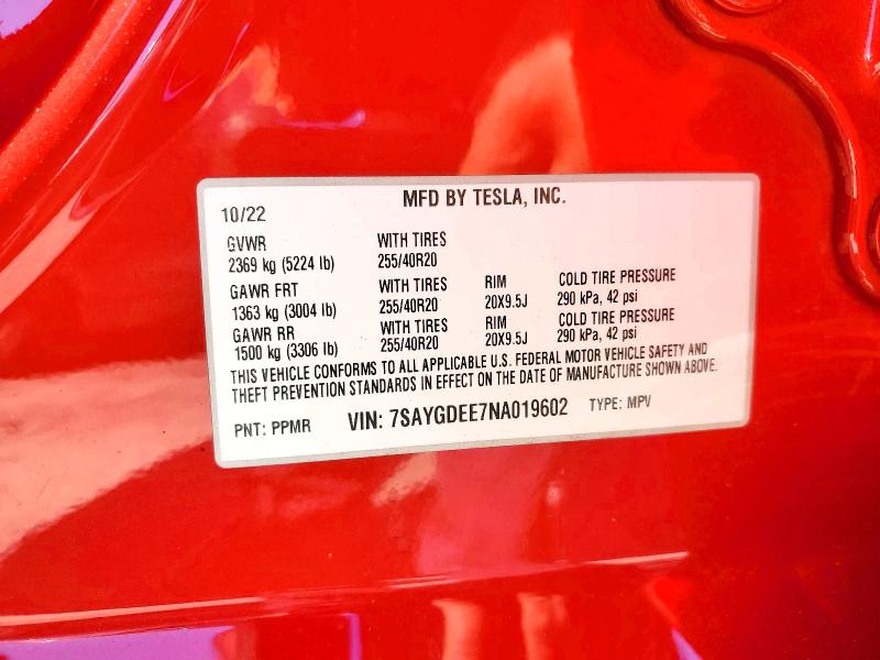 Продажа на аукционе авто 2022 Tesla Model Y, vin: 7SAYGDEE7NA019602, номер лота: 45779906