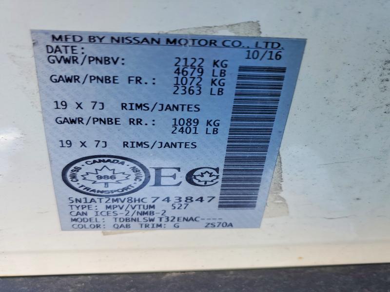 Aukcja sprzedaży 2017 Nissan Rogue, vin: 5N1AT2MV8HC743847, numer aukcji: 79068855