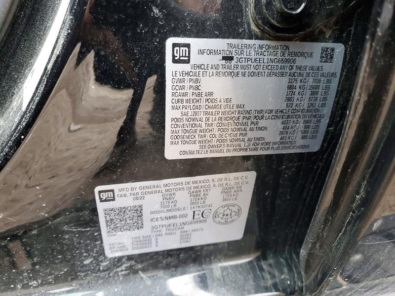 2022 Gmc Sierra მანქანა იყიდება აუქციონზე, vin: 3GTPUEEL1NG659906, აუქციონის ნომერი: 79629255