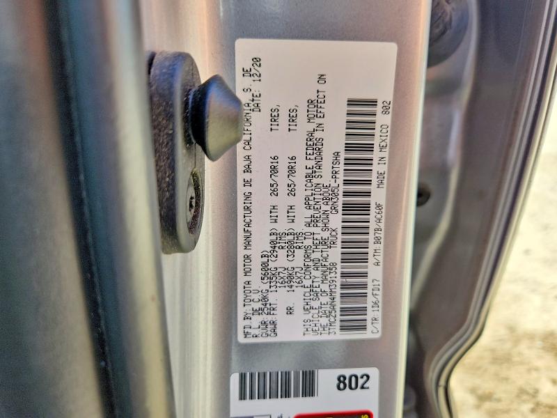 45946736 :رقم المزاد ، 3TMCZ5AN4MM391358 vin ، 2021 Toyota Tacoma مزاد بيع
