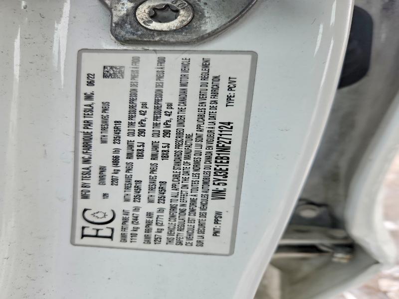 Продажа на аукционе авто 2022 Tesla Model 3, vin: 5YJ3E1EB1NF271124, номер лота: 45555686