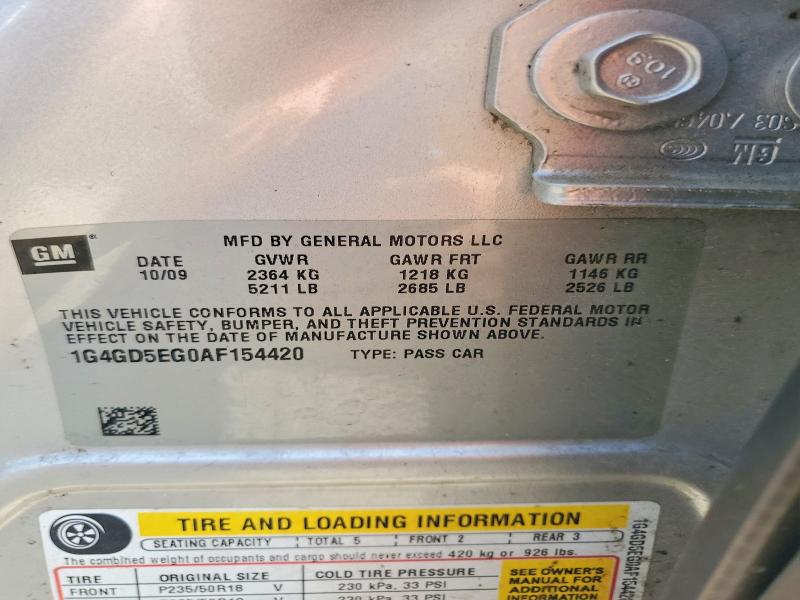 Продажа на аукционе авто 2010 Buick Lacrosse, vin: 1G4GD5EG0AF154420, номер лота: 47240216