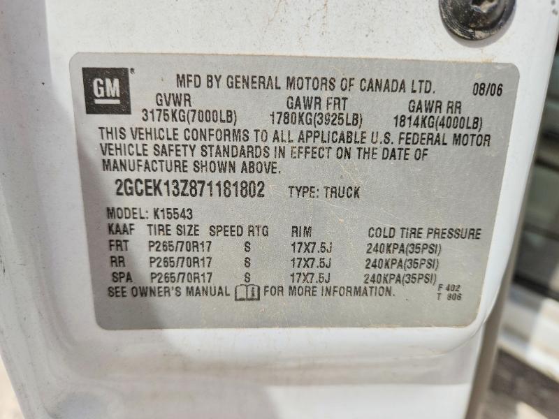 Продаж на аукціоні авто 2007 Chevrolet Silverado, vin: 2GCEK13Z871181802, номер лоту: 47297676