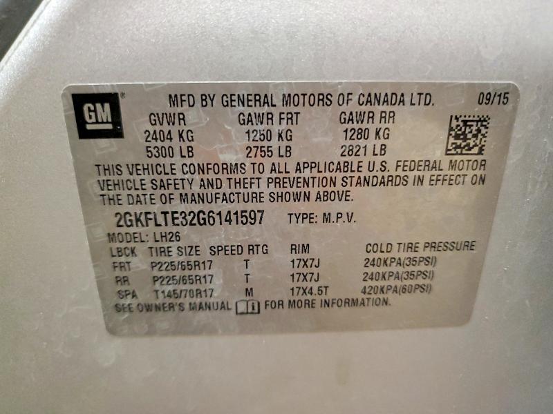 Aukcja sprzedaży 2016 Gmc Terrain, vin: 2GKFLTE32G6141597, numer aukcji: 79848515