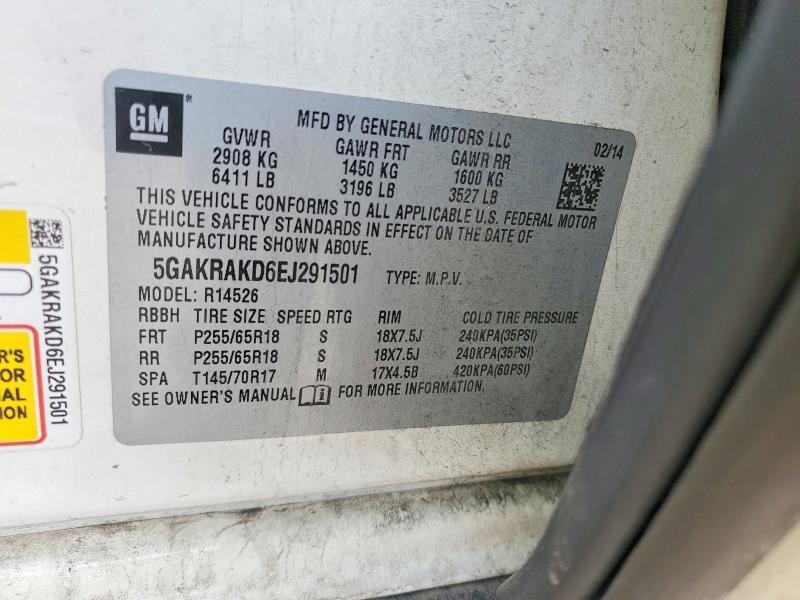 79658035 :رقم المزاد ، 5GAKRAKD6EJ291501 vin ، 2014 Buick Enclave مزاد بيع