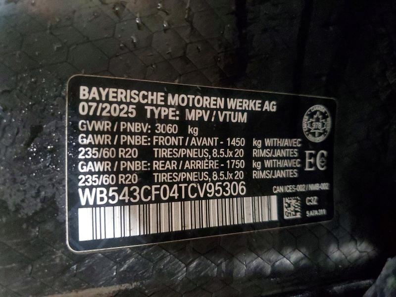 2026 Bmw Ix მანქანა იყიდება აუქციონზე, vin: WB543CF04TCV95306, აუქციონის ნომერი: 47598506