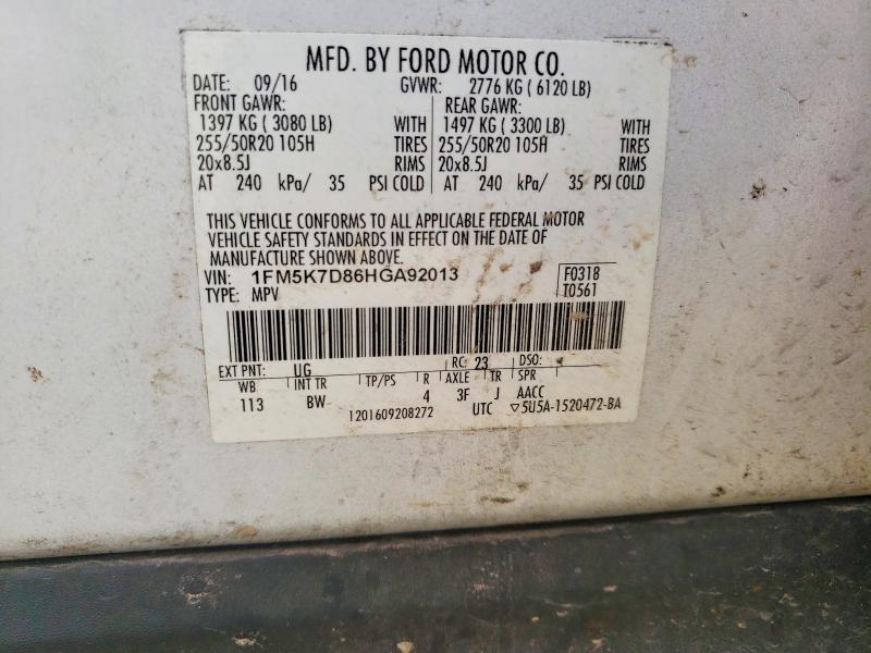79457515 :رقم المزاد ، 1FM5K7D86HGA92013 vin ، 2017 Ford Explorer مزاد بيع