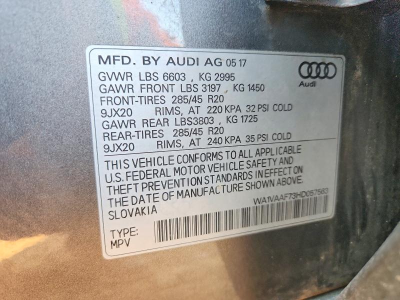 2017 Audi Q7 მანქანა იყიდება აუქციონზე, vin: WA1VAAF73HD057563, აუქციონის ნომერი: 79783035