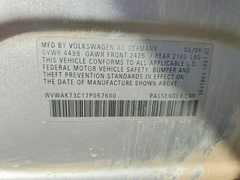 47283466 :رقم المزاد ، WVWAK73C17P057600 vin ، 2007 Volkswagen Passat مزاد بيع
