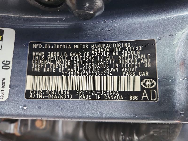 Aukcja sprzedaży 2014 Toyota Corolla, vin: 2T1BURHE8EC057724, numer aukcji: 41873066