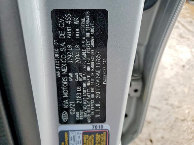 Продаж на аукціоні авто 2021 Kia Forte, vin: 3KPF24AD9ME337857, номер лоту: 46428946