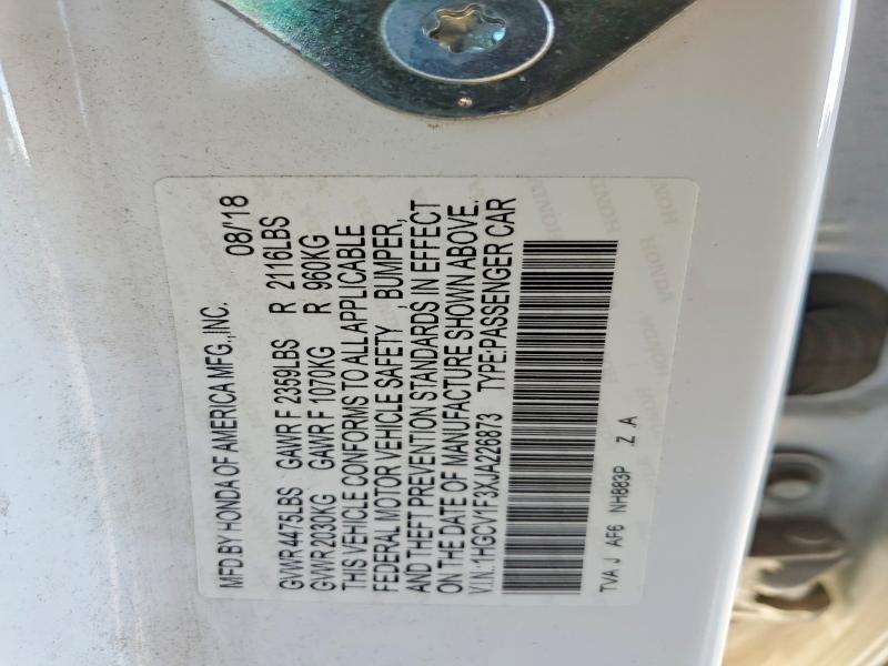 Aukcja sprzedaży 2018 Honda Accord, vin: 1HGCV1F3XJA226873, numer aukcji: 46760396