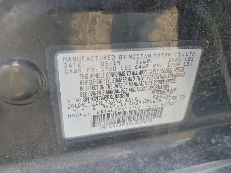 Aukcja sprzedaży 2019 Nissan Versa, vin: 3N1CN7AP0KL880208, numer aukcji: 47474376