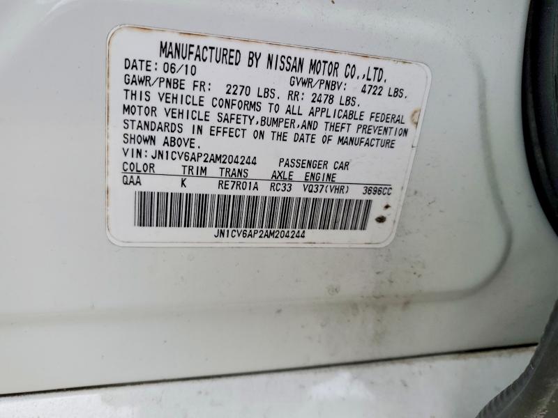 Продаж на аукціоні авто 2010 Infiniti G37, vin: JN1CV6AP2AM204244, номер лоту: 77581505
