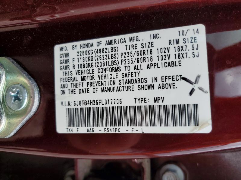 47524626 :رقم المزاد ، 5J8TB4H35FL017706 vin ، 2015 Acura Rdx مزاد بيع