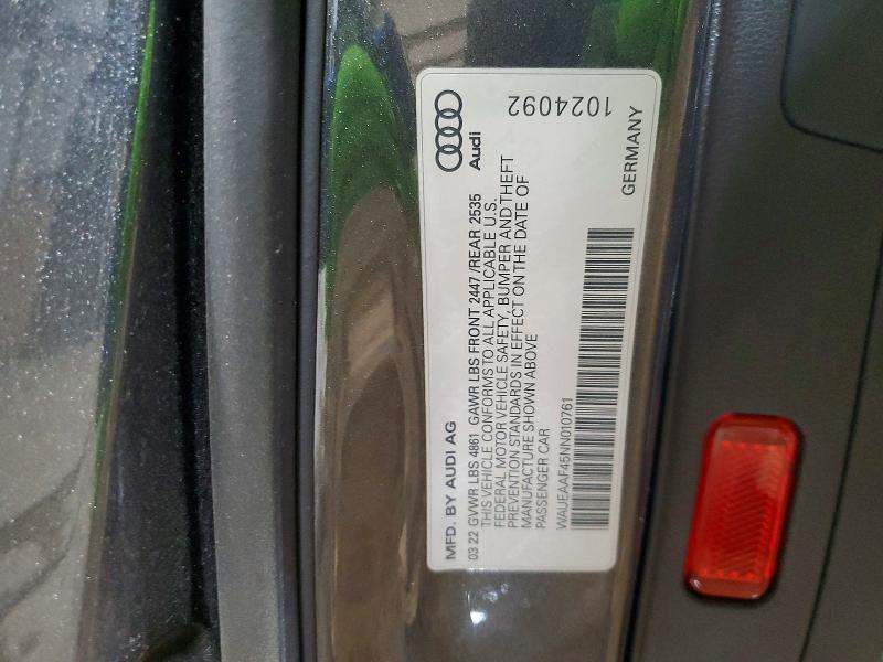 Продаж на аукціоні авто 2022 Audi A4, vin: WAUEAAF45NN010761, номер лоту: 46449466