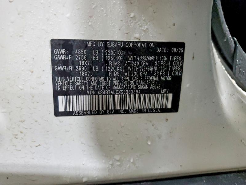 2025 Subaru Outback მანქანა იყიდება აუქციონზე, vin: 4S4BTALCXS3333394, აუქციონის ნომერი: 46909626