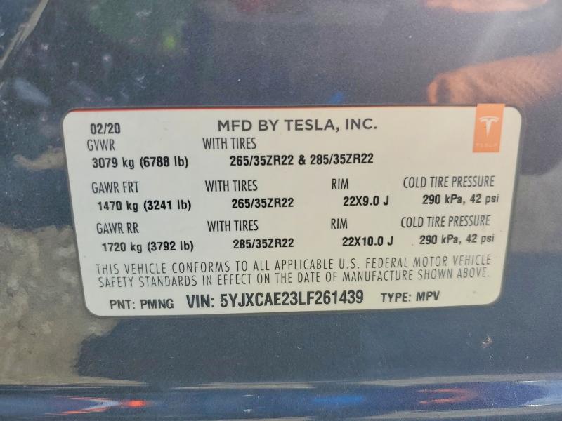 Продажа на аукционе авто 2020 Tesla Model X, vin: 5YJXCAE23LF261439, номер лота: 47739466
