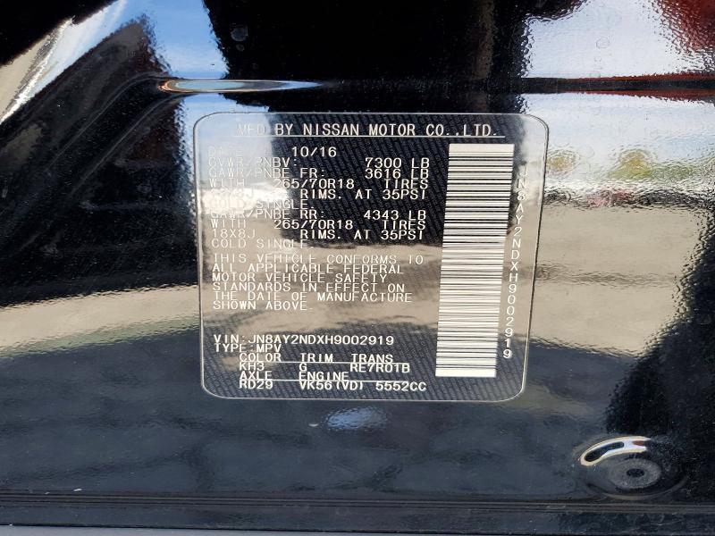 79047775 :رقم المزاد ، JN8AY2NDXH9002919 vin ، 2017 Nissan Armada مزاد بيع