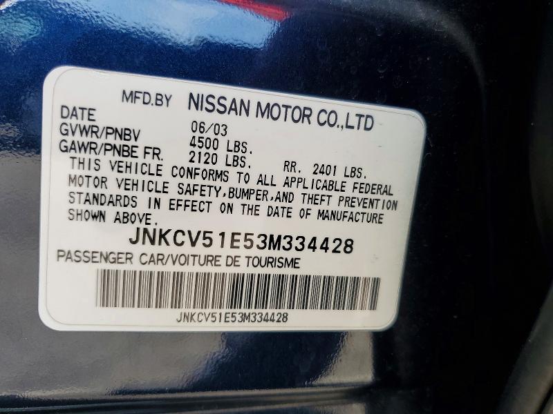 47931746 :رقم المزاد ، JNKCV51E53M334428 vin ، 2003 Infiniti G35 مزاد بيع