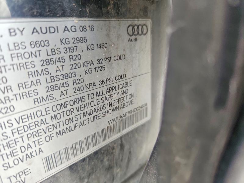 47825076 :رقم المزاد ، WA1LAAF75HD024538 vin ، 2017 Audi Q7 مزاد بيع