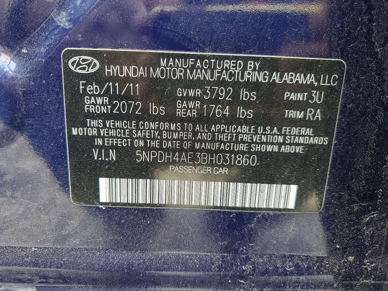 Продажа на аукционе авто 2011 Hyundai Elantra, vin: 5NPDH4AE3BH031860, номер лота: 47241756