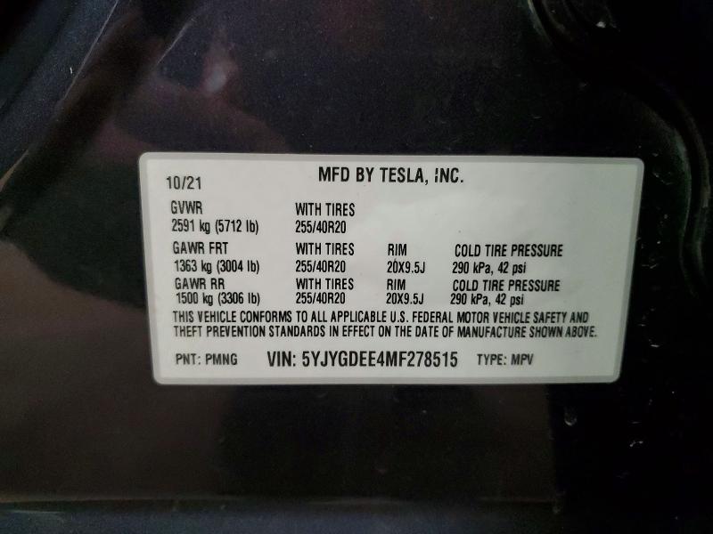 Продаж на аукціоні авто 2021 Tesla Model Y, vin: 5YJYGDEE4MF278515, номер лоту: 46488136