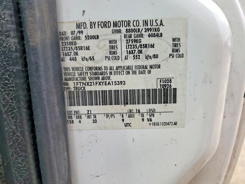 45509086 :رقم المزاد ، 1FTNX21FXYEA15393 vin ، 2000 Ford F250 مزاد بيع